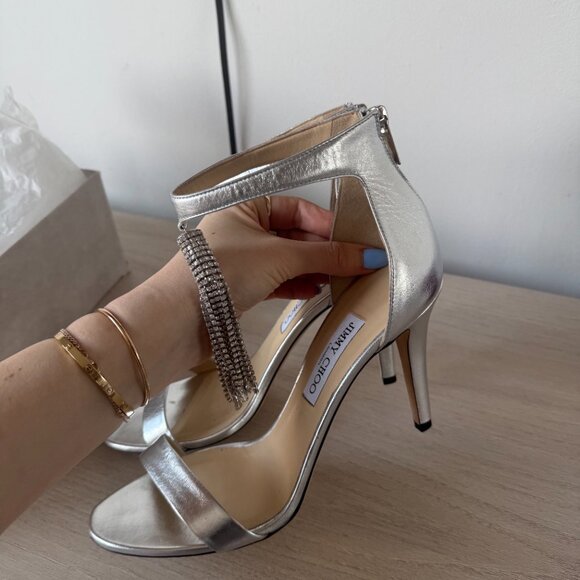 NWT Jimmy Choo Viola 100 Metallic Nappa Leather Crystal Chandelier Ankle Strap - Picture 10 of 16
